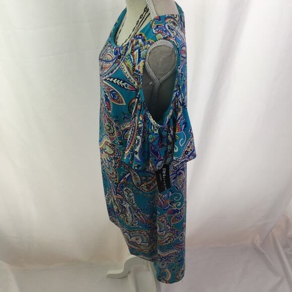 RN Studio Cold Shoulder Paisley Dress Turq Multi 6 - Picture 8 of 16